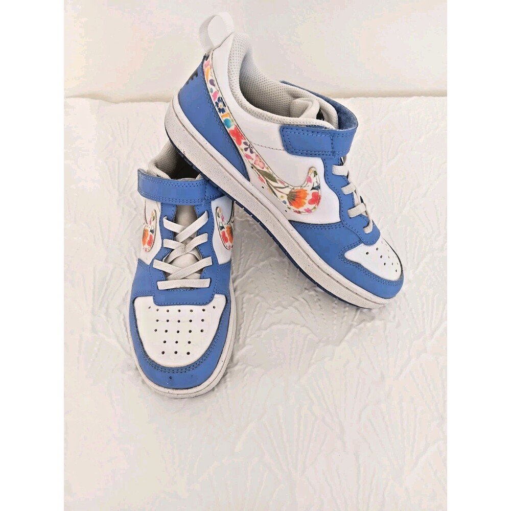 Nike Court Borough Low 2 SE Floral Blue White Kids Shoes Size 2Y Hook Loop